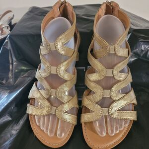 Cloudwalkers Gina Gold Metallic Sandals Galdiator Womens Sz 8 Zip Back